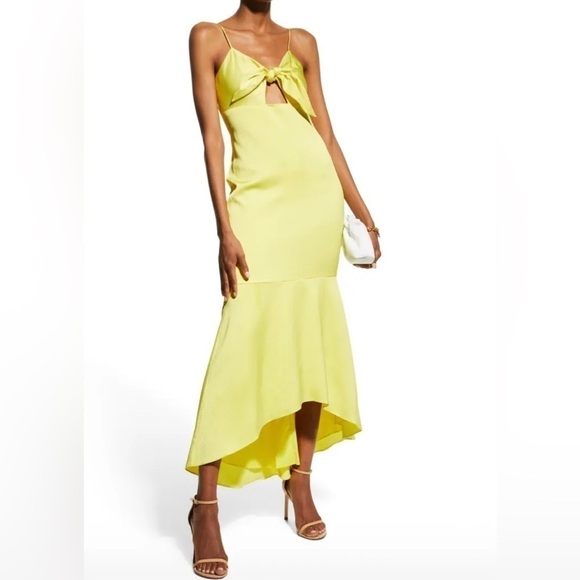 Aidan Mattox Tie-Front Midi Dress in yellow size 0 - Picture 2 of 10